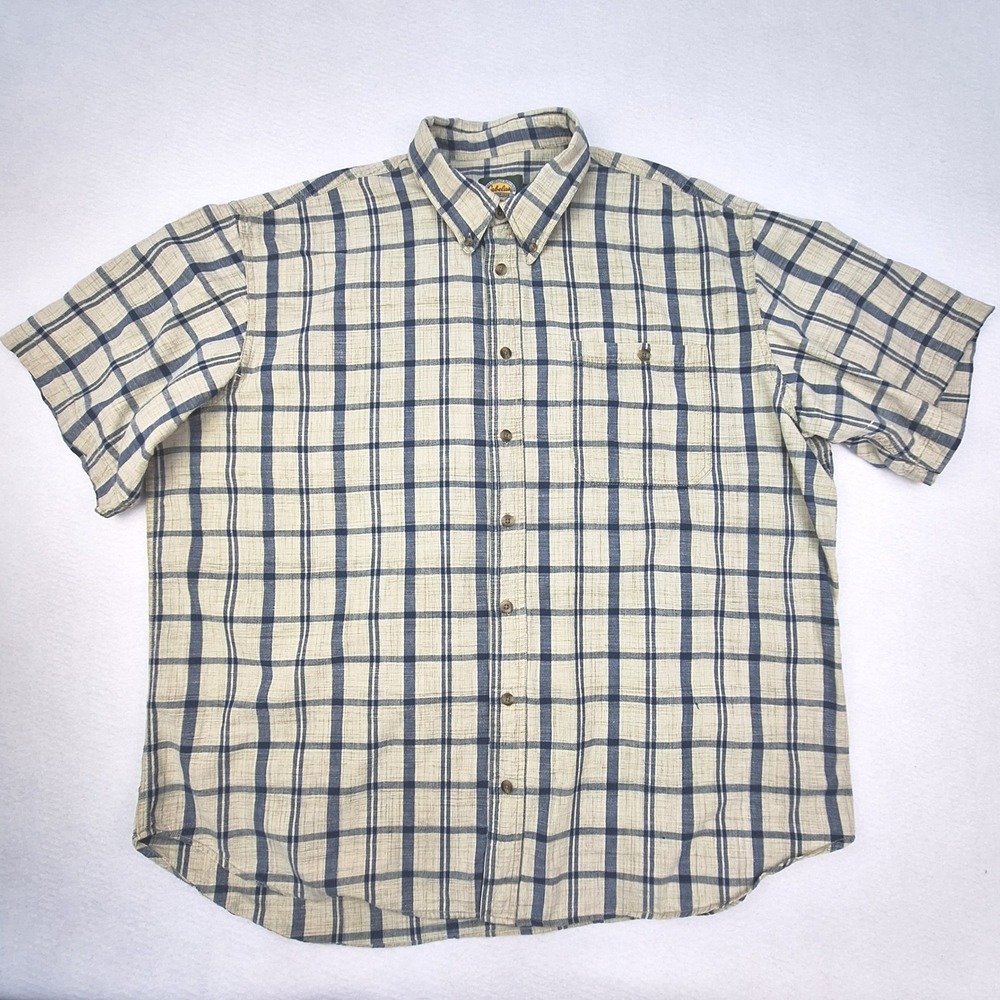 Cabelas Button Down Work Shirt Mens 2XL Tall Brown Blue Plaid Cotton Bundle 2pk - Picture 7 of 13